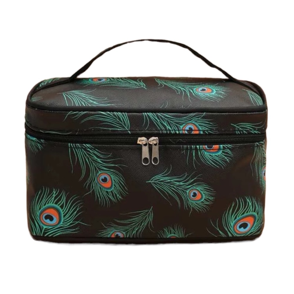 Peacock Print Makeup Bag with Handle